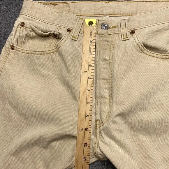 Levis 501 Jeans Men 30x28 Beige Straight Classic Button Light Wash - Picture 4 of 13